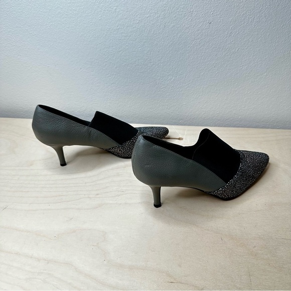 Logo Lori Goldstein Grey Combo Leather & Goring Pointed Toe Serena Pumps 5.5 NEW - Picture 4 of 6